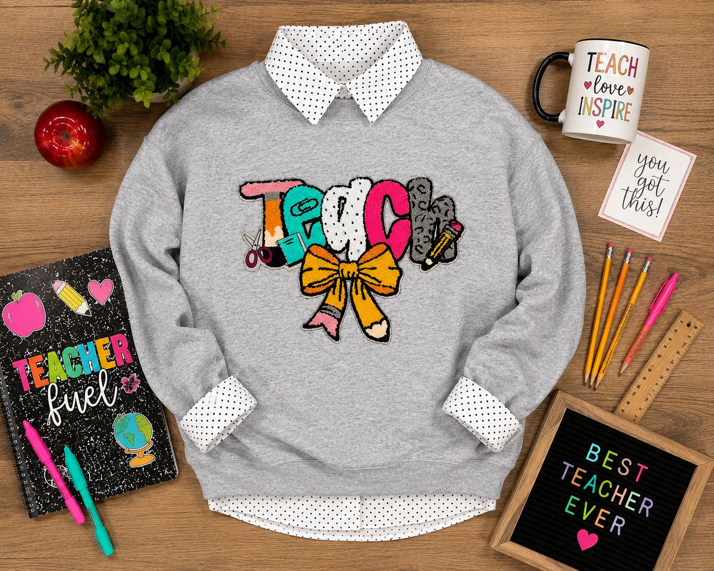 Teach Embriodery  Patch Sweatshirt