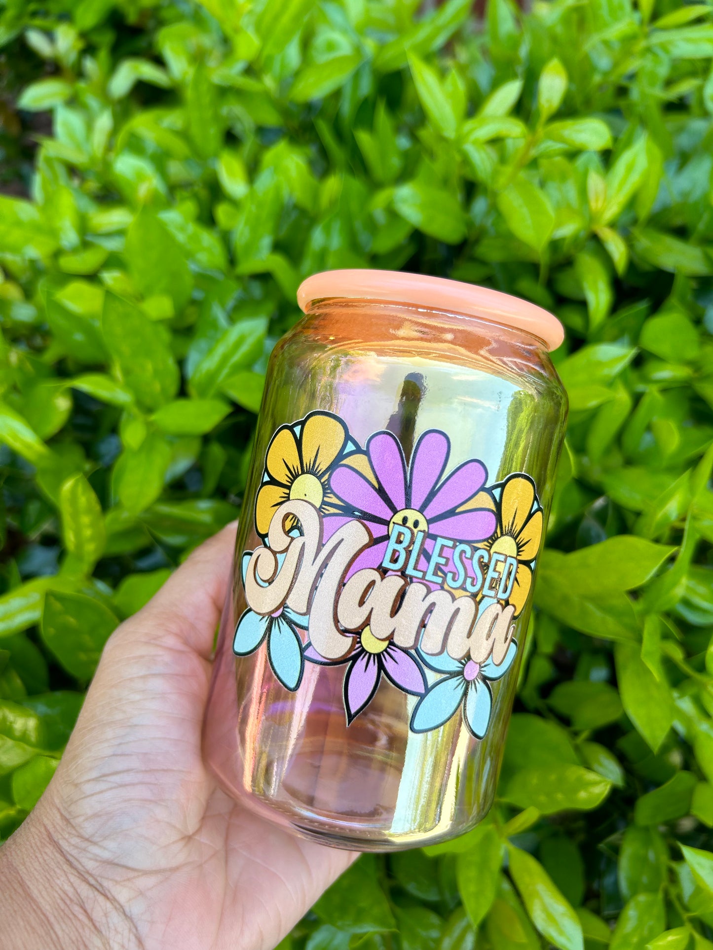 16 oz Blessed Mama Glass with straw