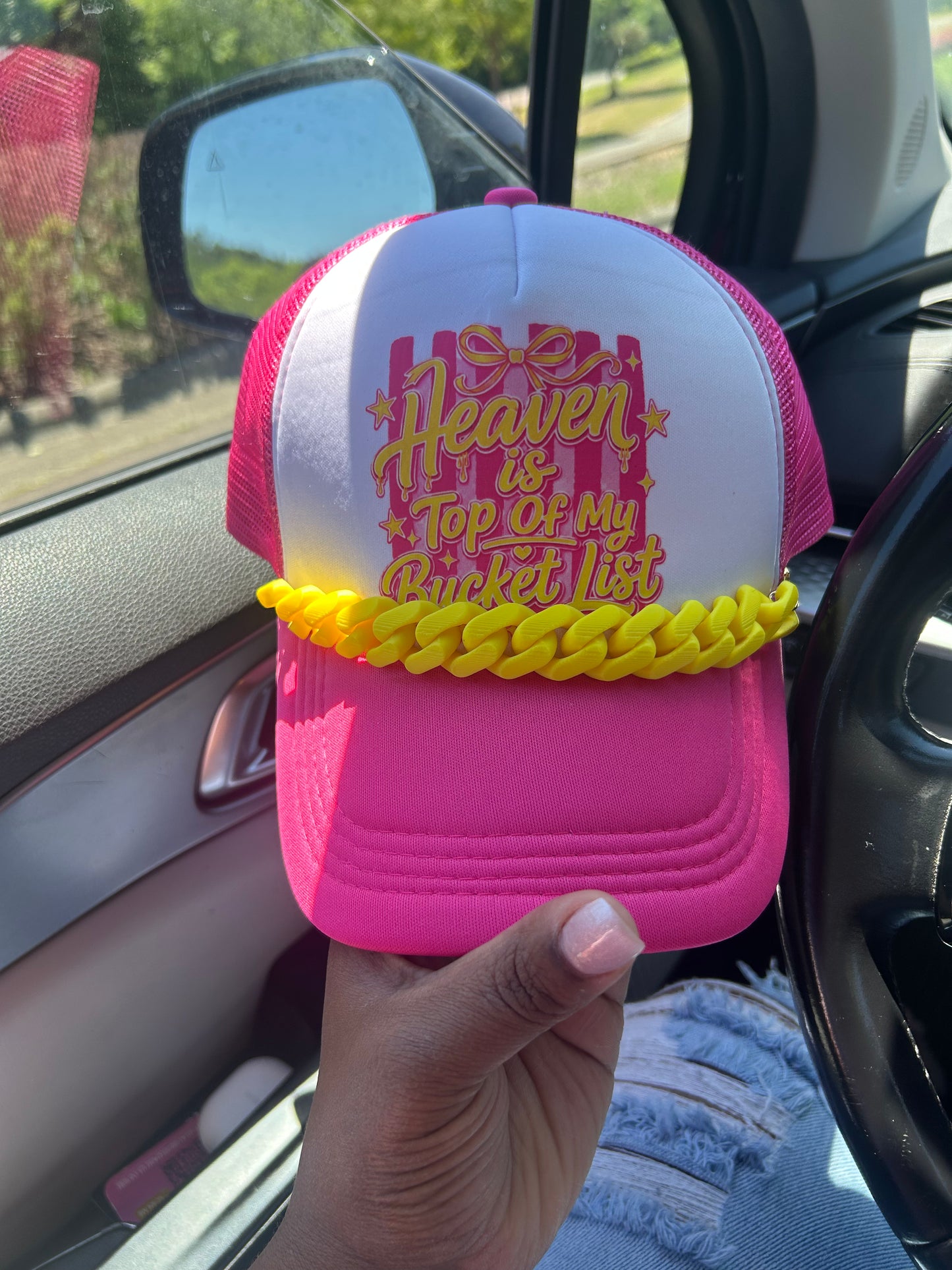 Heaven is Top of my Bucket List  Trucker Hat with Chain