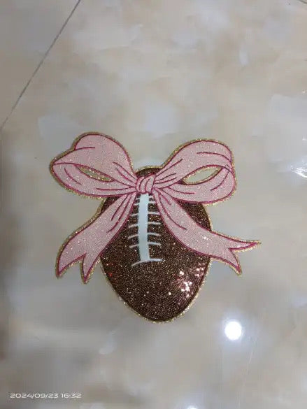 11 inch Football with Bow Chenille Patches (This will ship out Nov. 8th)11 inch