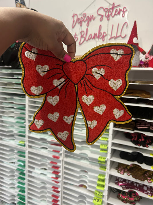 RED BOW WITH HEART CHENILLE PATHCES