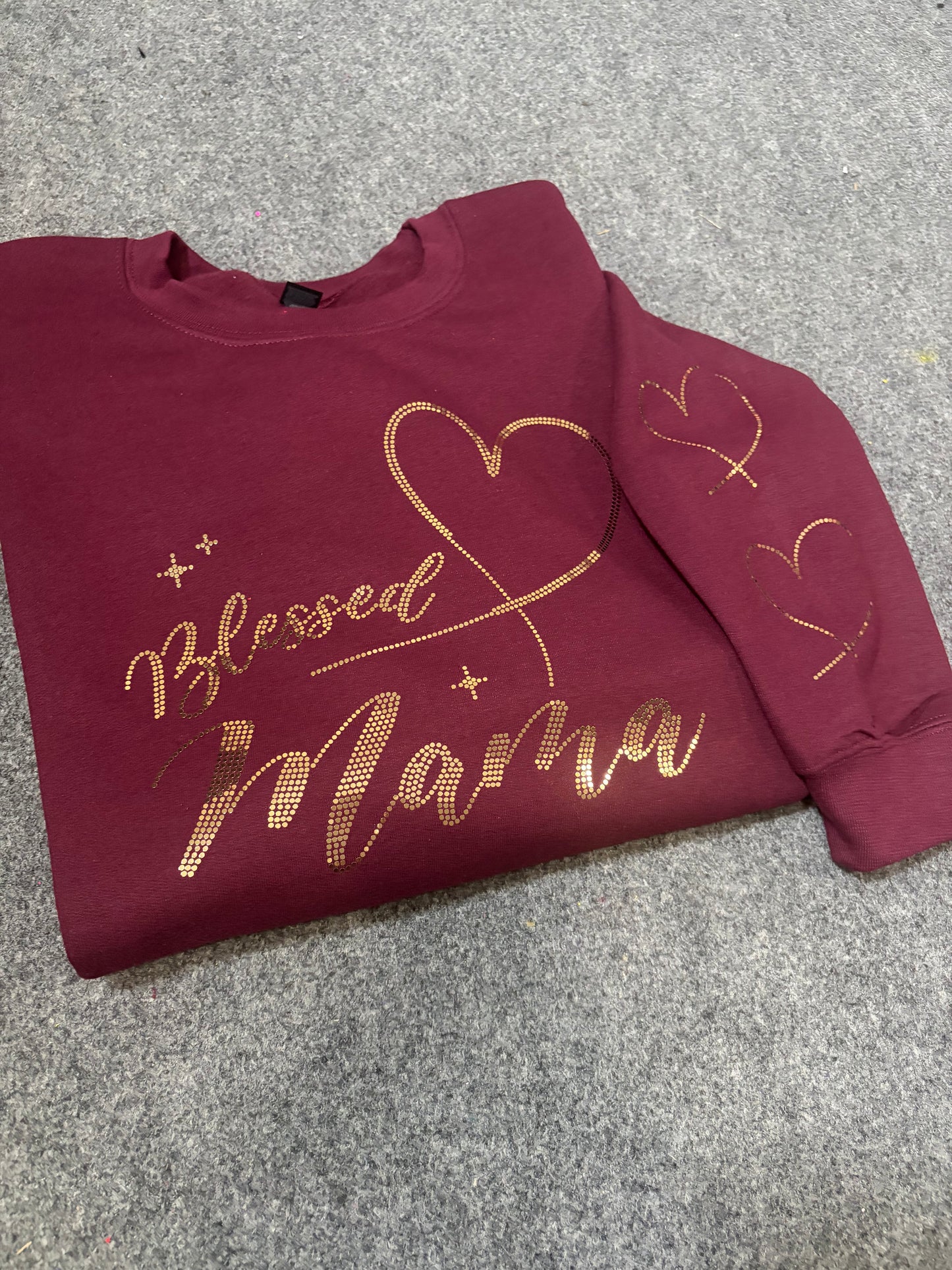 Gold Blessed Mama Spangle Transfer, Heat Transfer, Christian Transfer, Religious Shirt Design, Faith Based Bling Transfer