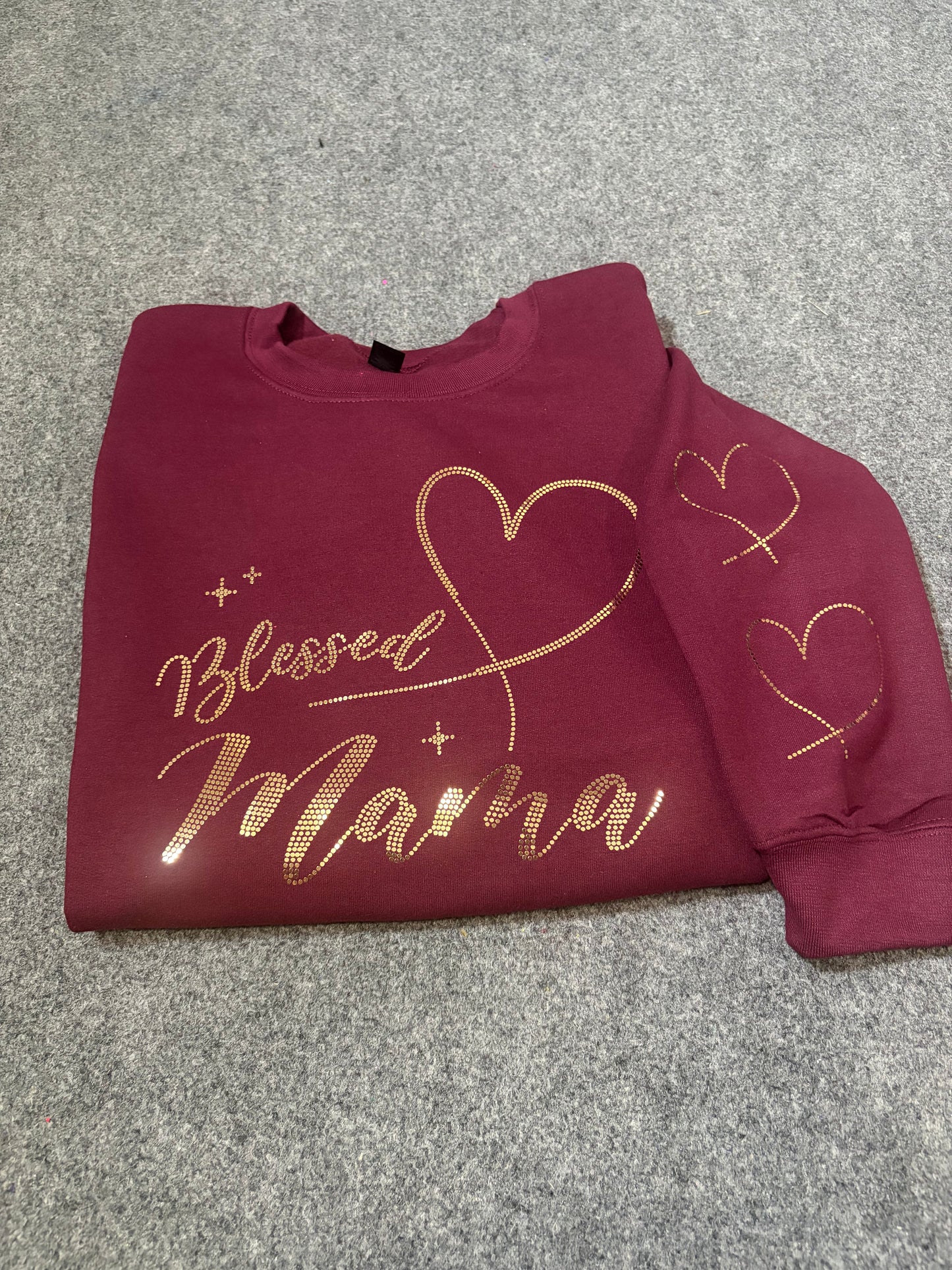 Gold Blessed Mama Spangle Transfer, Heat Transfer, Christian Transfer, Religious Shirt Design, Faith Based Bling Transfer