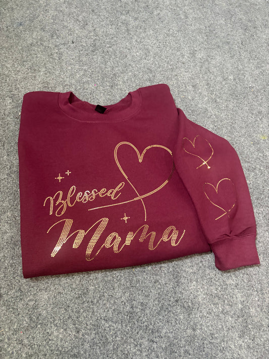 Gold Blessed Mama Spangle Transfer, Heat Transfer, Christian Transfer, Religious Shirt Design, Faith Based Bling Transfer