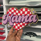 Mama Chenille Heart Patch – Red Checkered Heart with Gold Glitter Trim – Iron On Applique – Retro Varsity Style