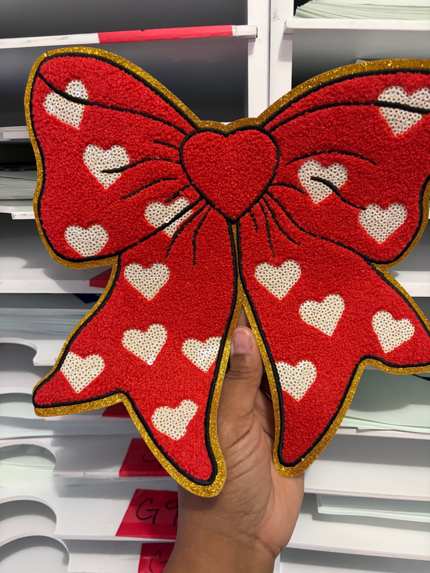 Red Bow Chenille Patches for Jackets | Embroidered & Varsity Style