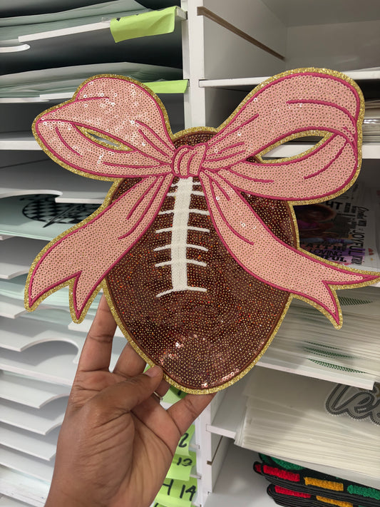 Sequence Football with Bow Custom Chenille Patches for Jackets | Embroidered & Varsity Style