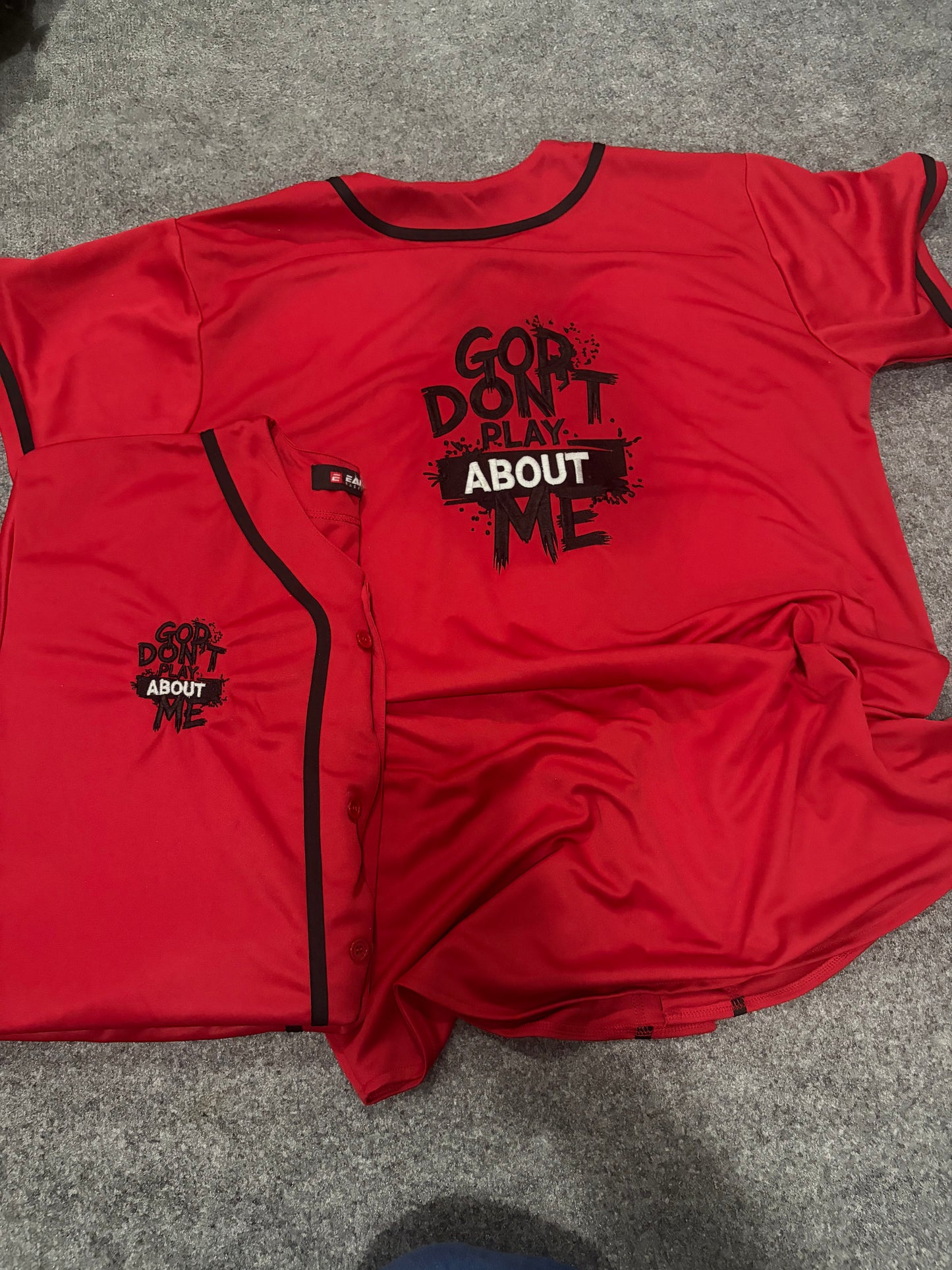 Embroidery God don’t play about me Christian Jersey – Front & Back Stitch | Faith-Based Apparel