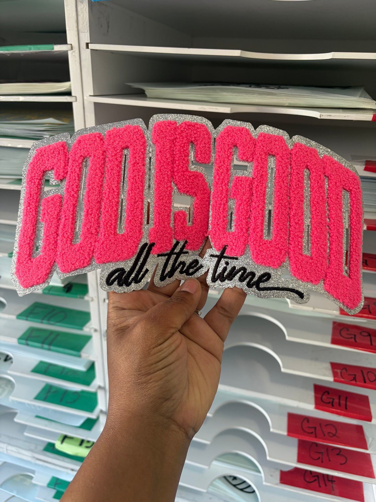 Pink God is Good Chenille  Patch   | , Embroidered Patch
