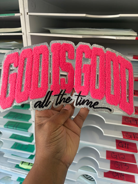 Pink God is Good Chenille  Patch   | , Embroidered Patch