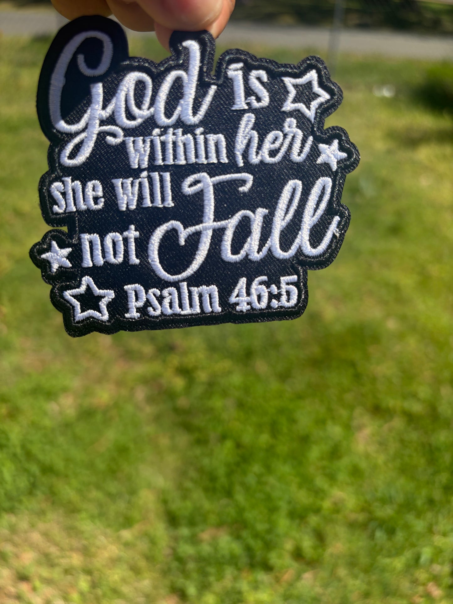 God is within her she will not Fall Embroidered Hat Patches for Trucker Hats | Iron On