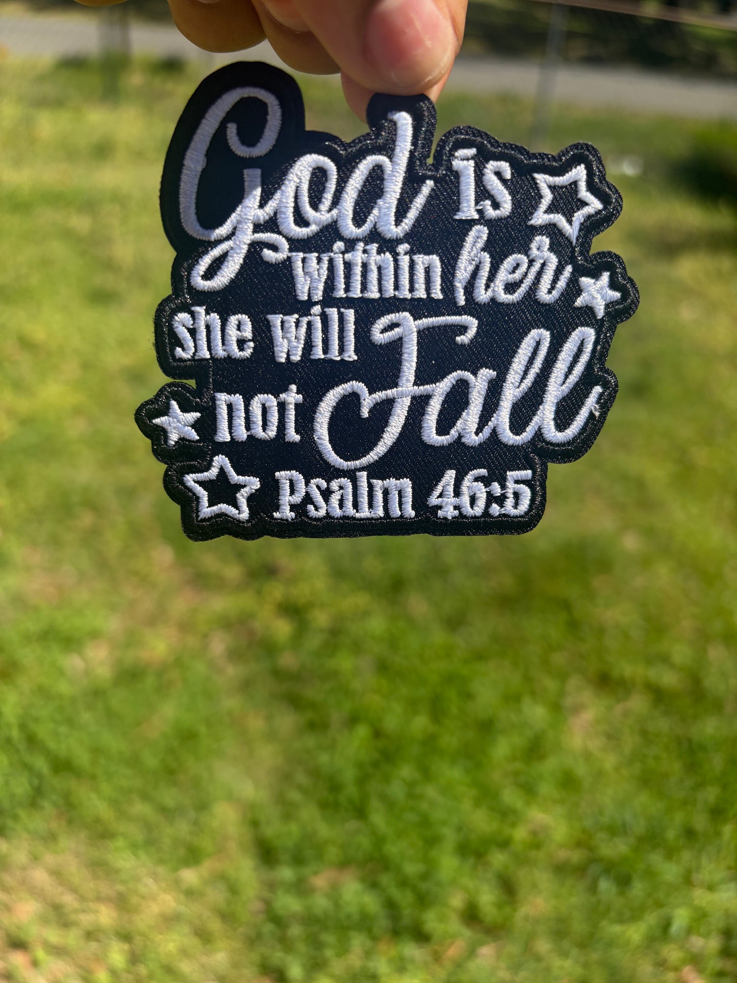 God is within her she will not Fall Embroidered Hat Patches for Trucker Hats | Iron On