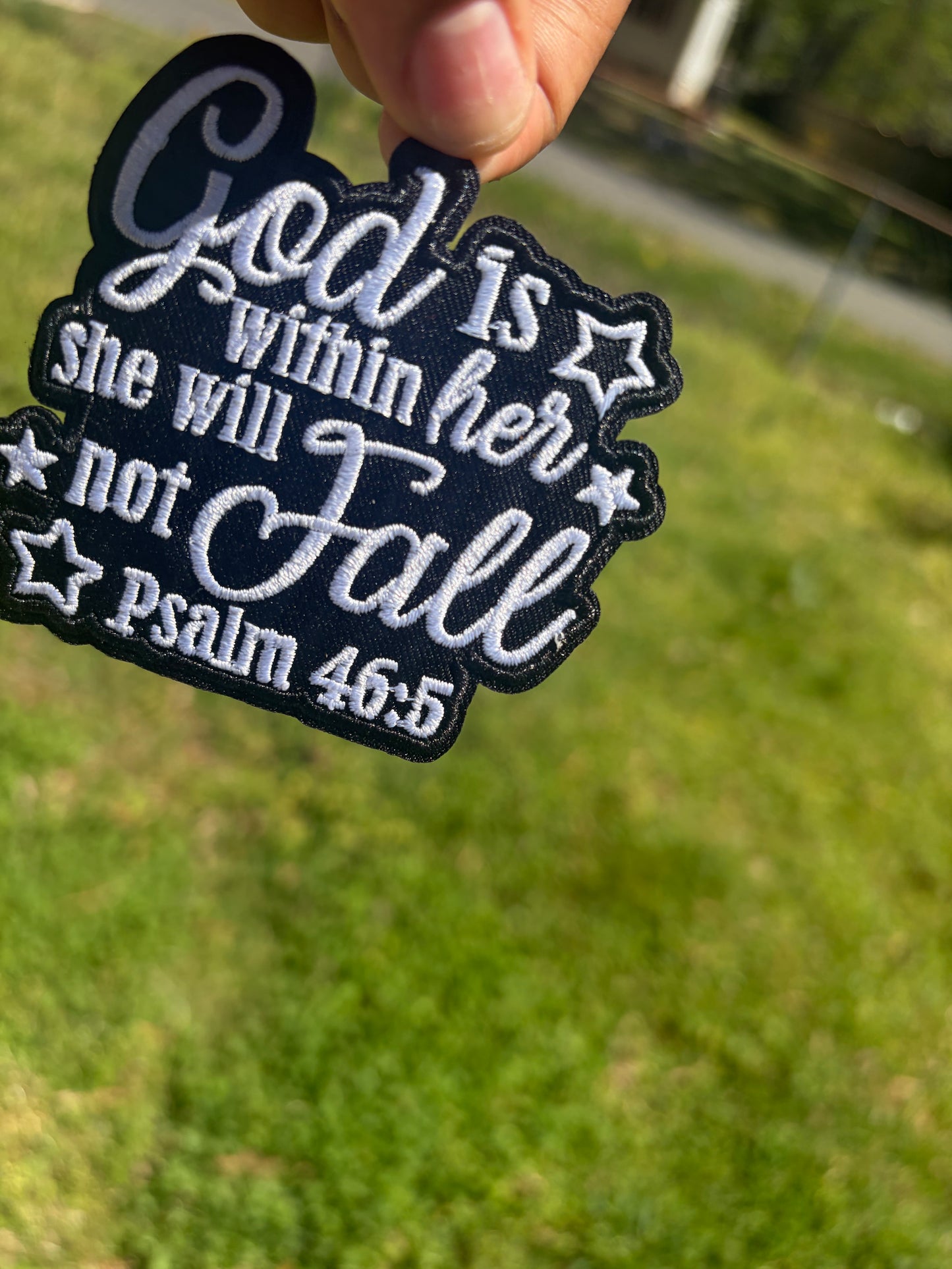 God is within her she will not Fall Embroidered Hat Patches for Trucker Hats | Iron On