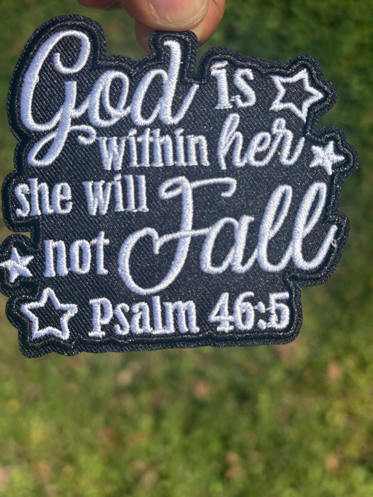 God is within her she will not Fall Embroidered Hat Patches for Trucker Hats | Iron On