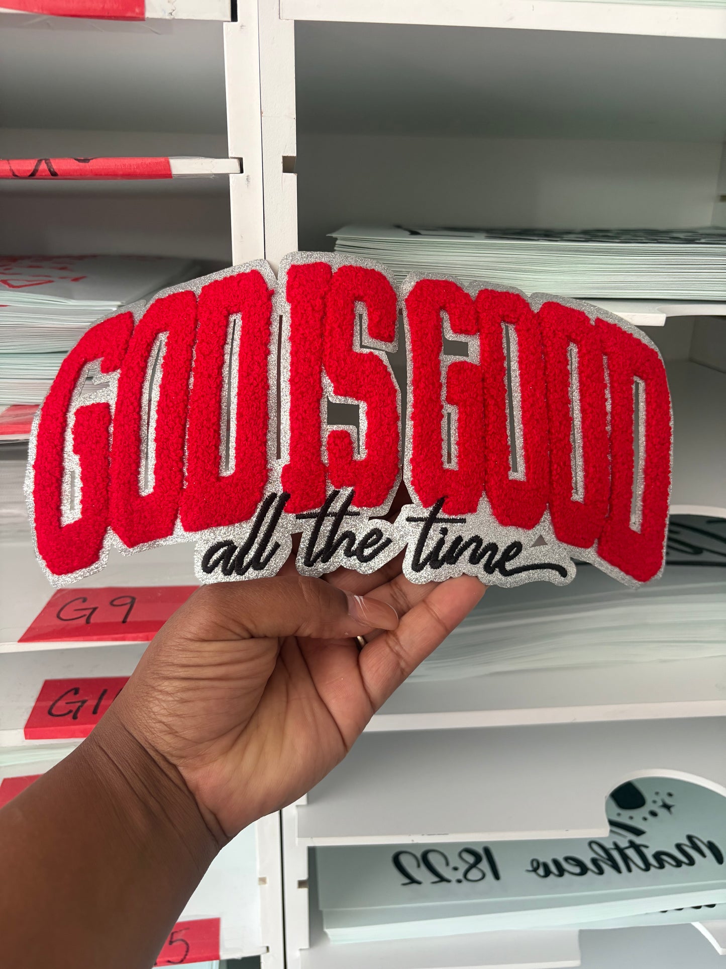 Red God is Good Chenille  Patch   | , Embroidered Patch
