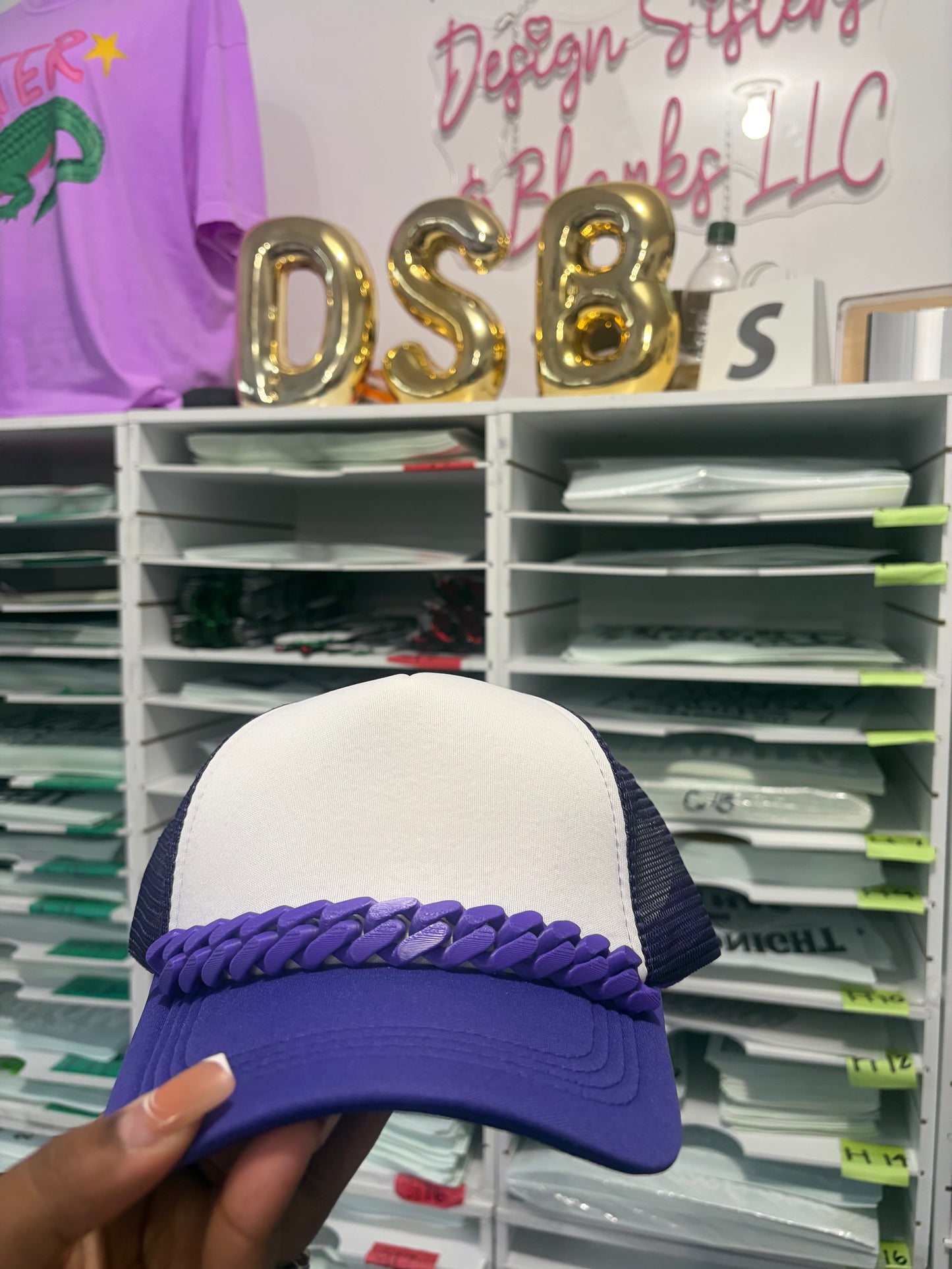 Purple Trucker Hat Chains, Junk Hat/ Junk Socks With Gold  Lobster Claw
