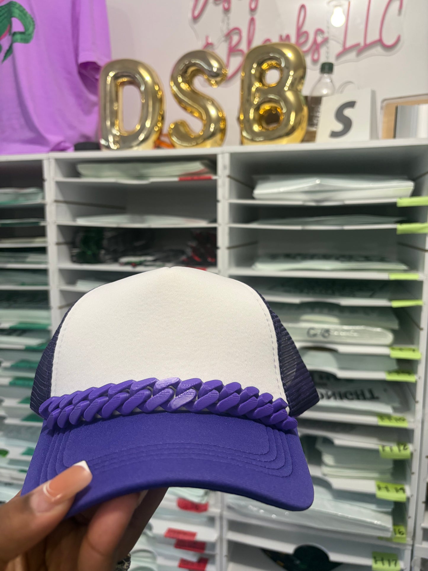 Purple Trucker Hat Chains, Junk Hat/ Junk Socks With Gold  Lobster Claw