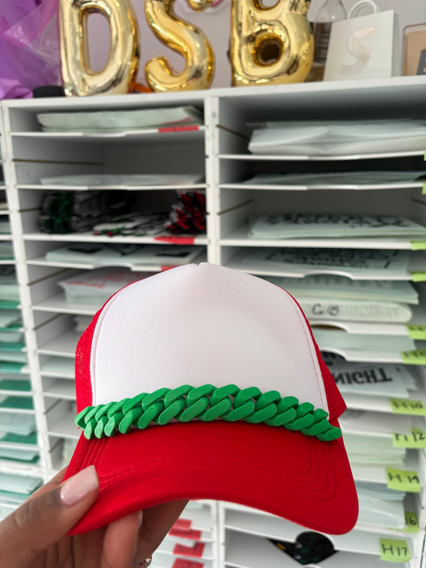 Green Trucker Hat Chains, Junk Hat/ Junk Socks With Gold  Lobster Claw