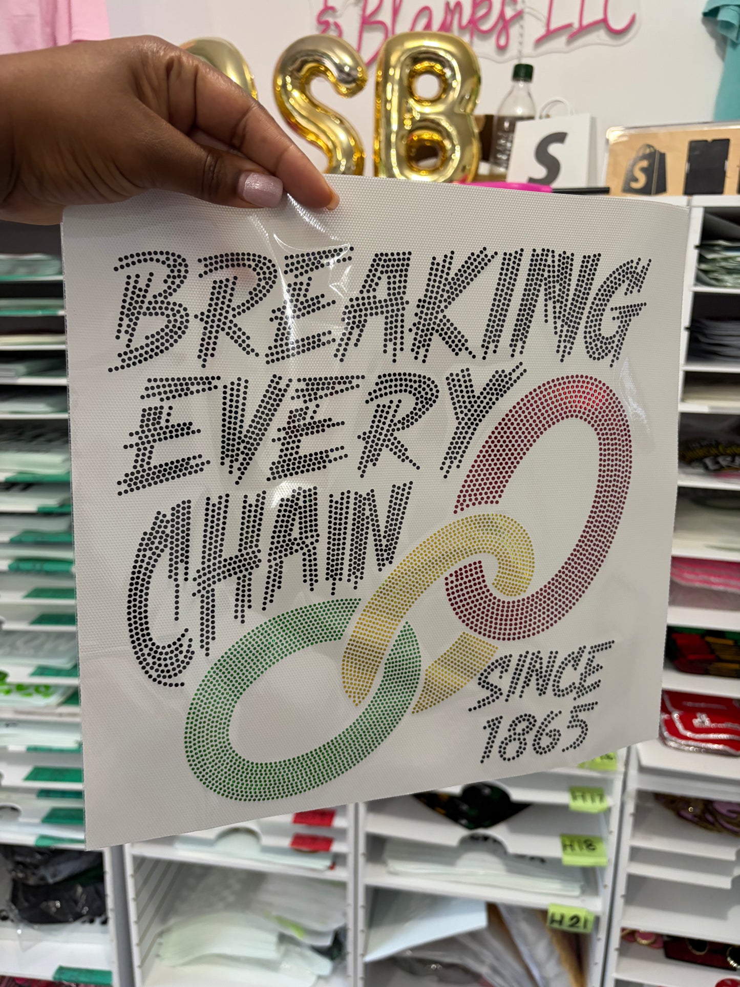 Breaking Every Chain Since 1865 Spangle Transfer, Heat Transfer, Juneteenth Transfer, Juneteenth Shirt Design, History Bling Transfer