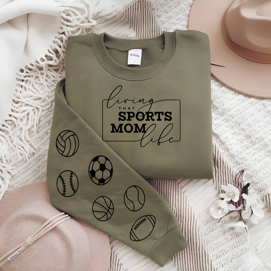 Living my Sports Mom Life with sports for sleeve  SCREEN PRINT