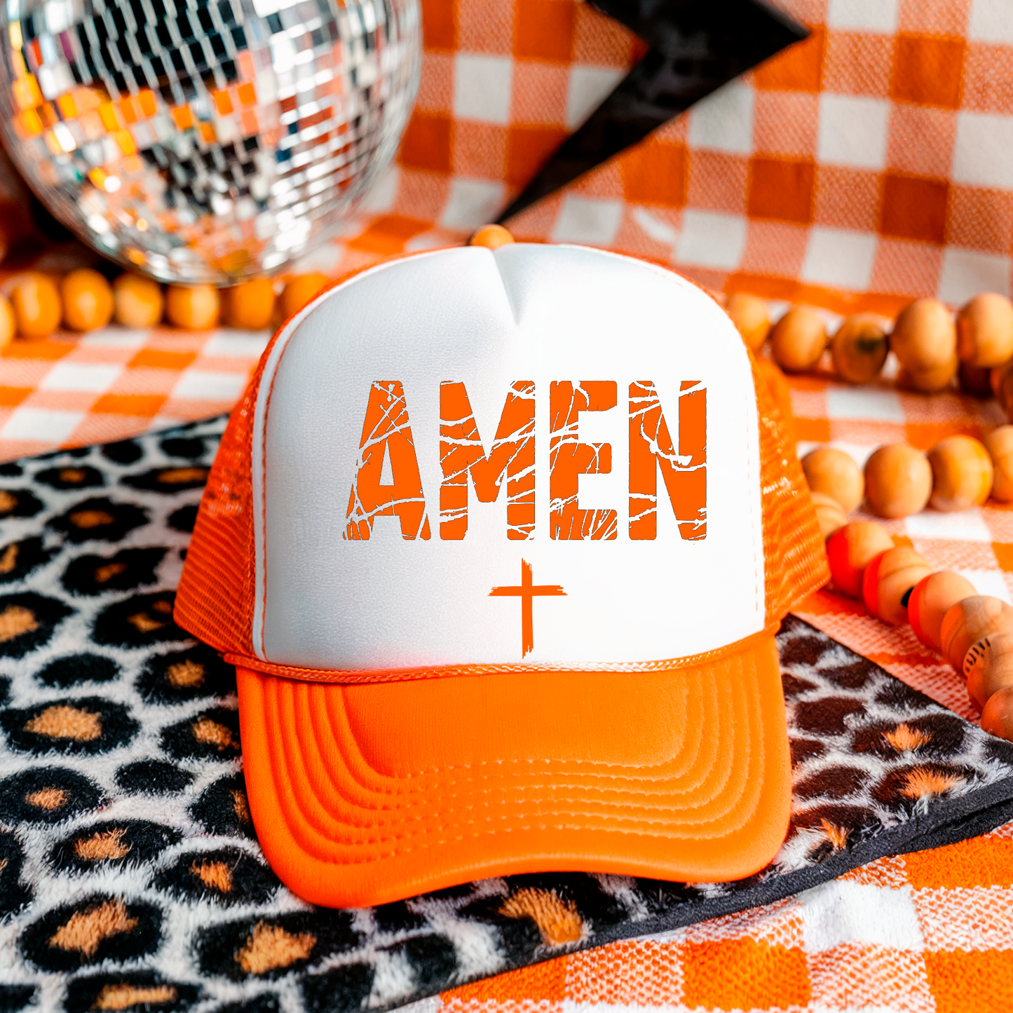 Amen with Cross  3 inch Hat Transfers