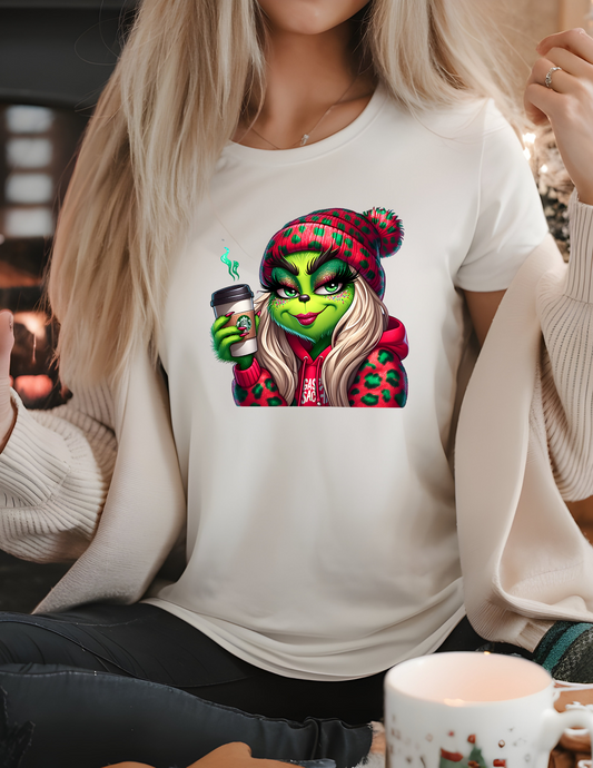 Grinch Girl Red Leopard Hat / Jacket DTF Transfer