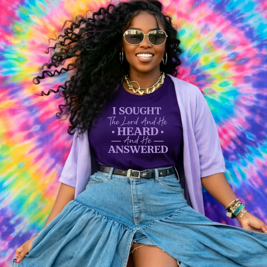(Light purple) I sought the Lord and He Heard and He AnsweredSingle Color Screen Prints | Hot Peel One Color for T-Shirt and more / Christian Base