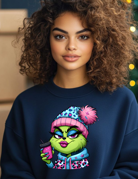 Grinch Girl Blue Leopard Hat / Jacket DTF Transfer