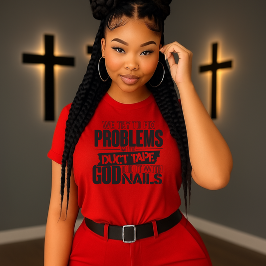 We try to fix problems with duct tape. God did it with nails Screen Prints
