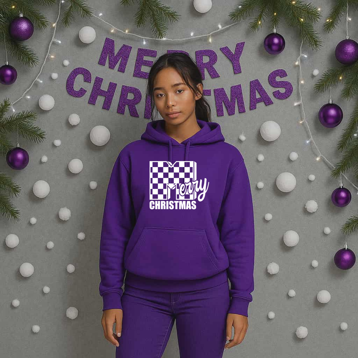 Checkered Merry Christmas Screen Print