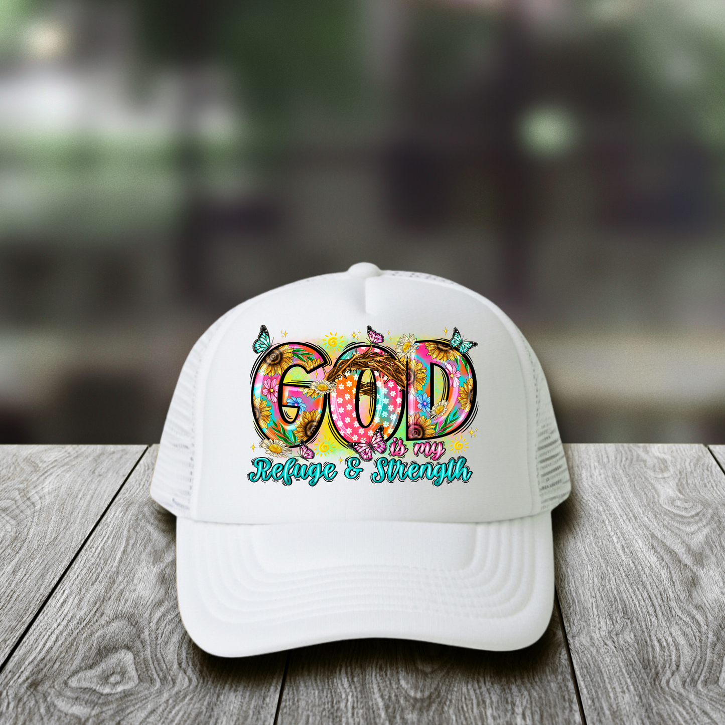 God is my Refuge & Strength  3 inch Hat Transfers