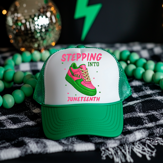 STEPPING INTO JUNETEENTH PINK  DTF Hat  Transfer