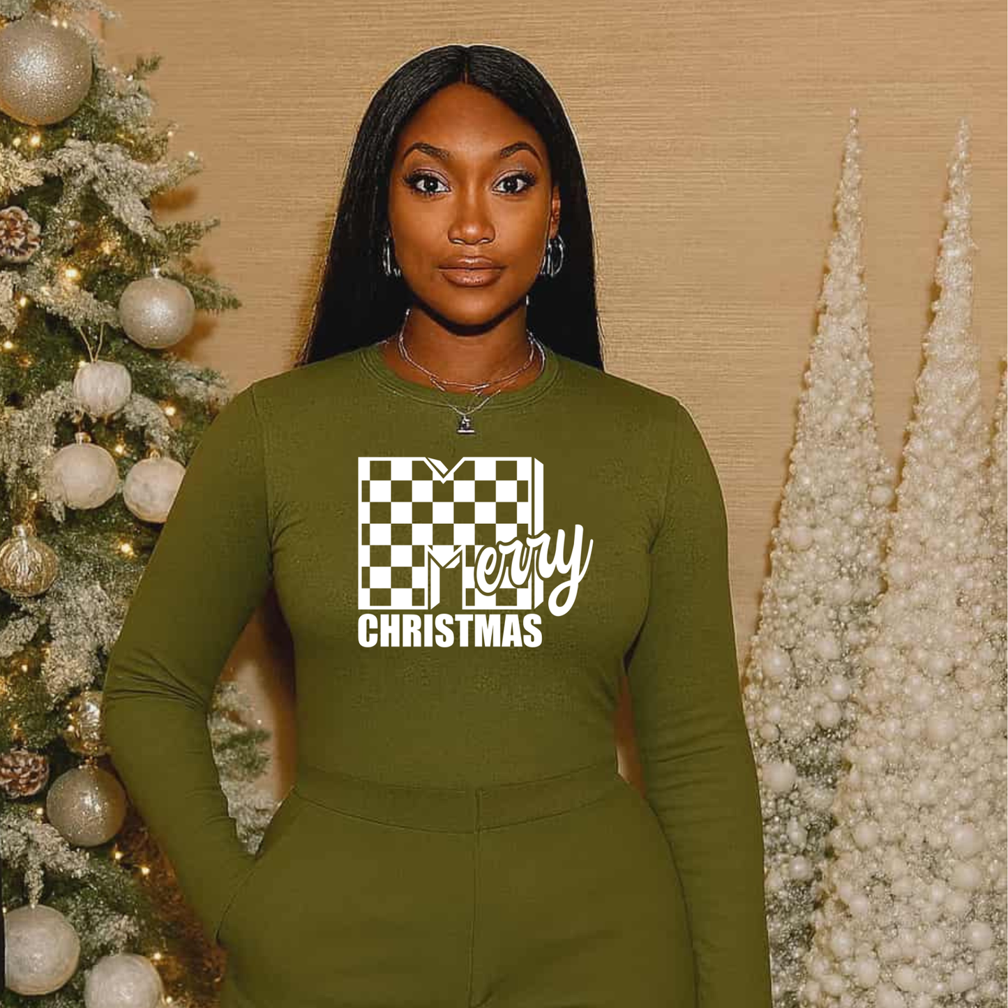 Checkered Merry Christmas Screen Print