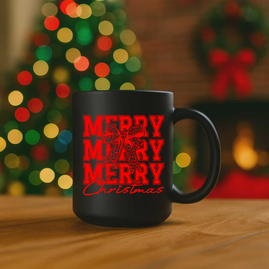 Merry Merry Merry Christmas w Bow UV Decals