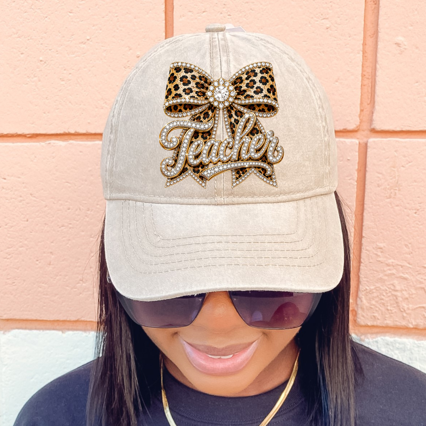Teacher Bow with Pearl Outline Hat DTF Transfer