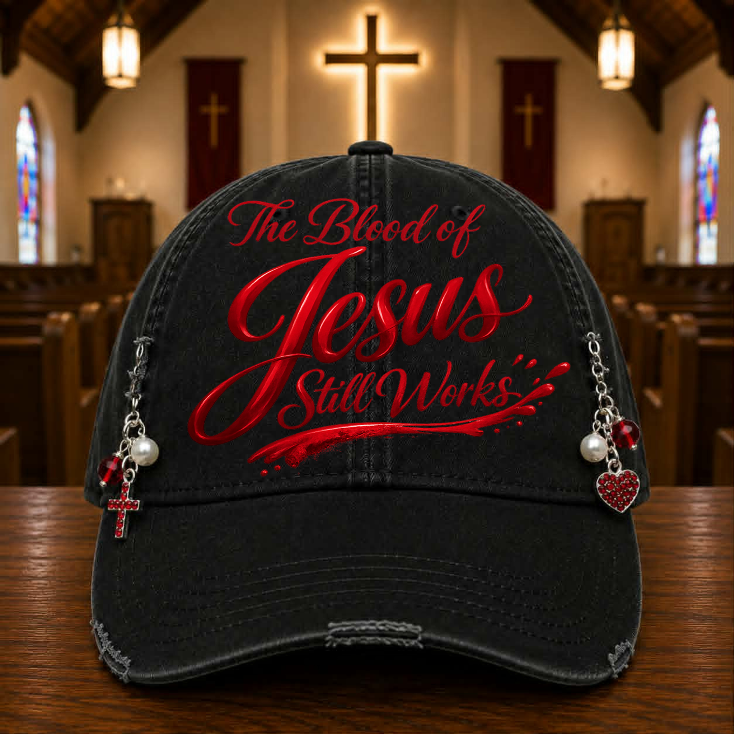 The Blood of Jesus Still Works Hat DTF Transfer