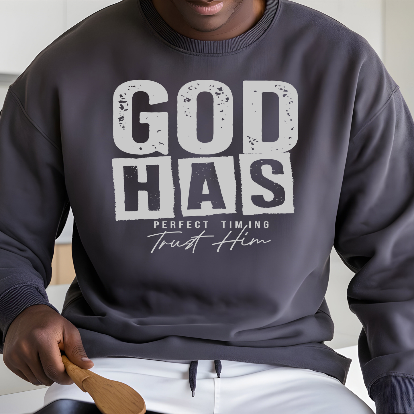 Silver God has Perfect Timing Trust Him Single Color Screen Prints | Hot Peel One Color for T-Shirt and more / Christian Base