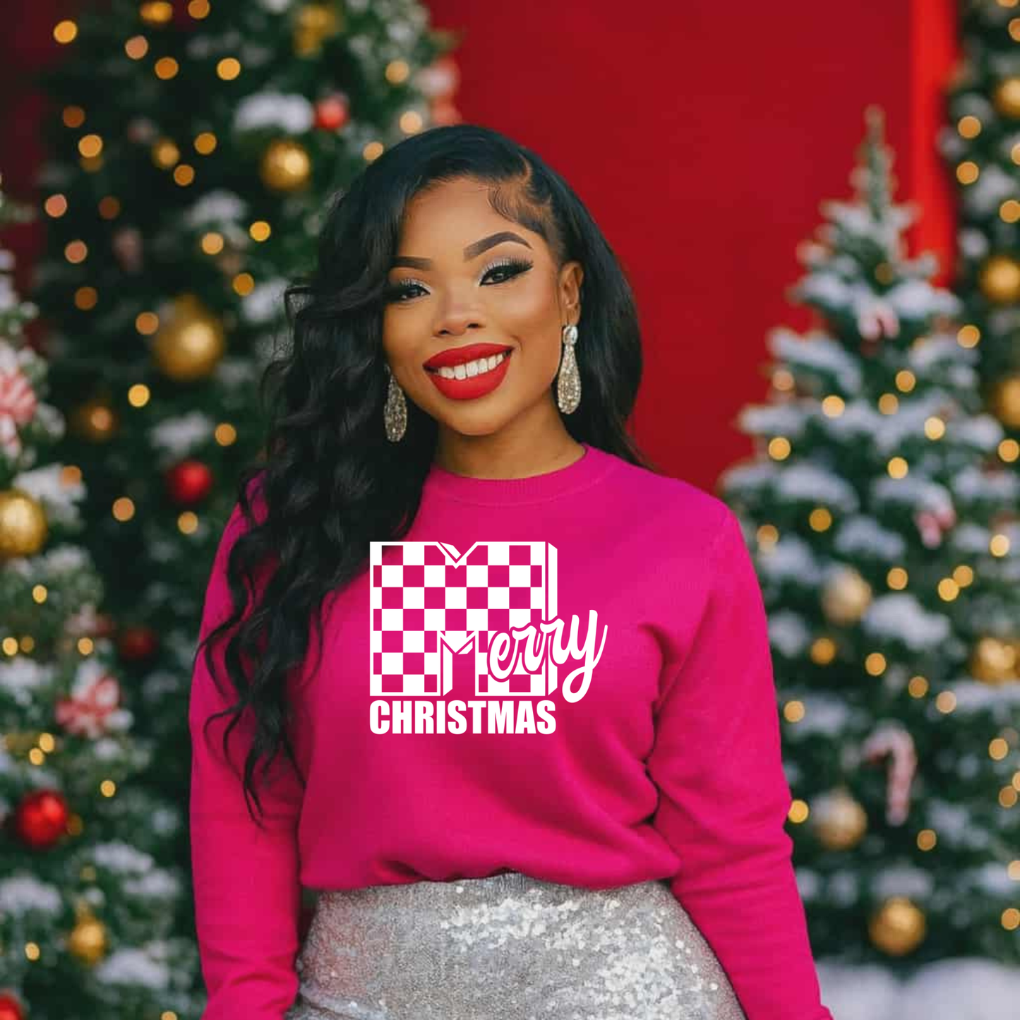 Checkered Merry Christmas Screen Print