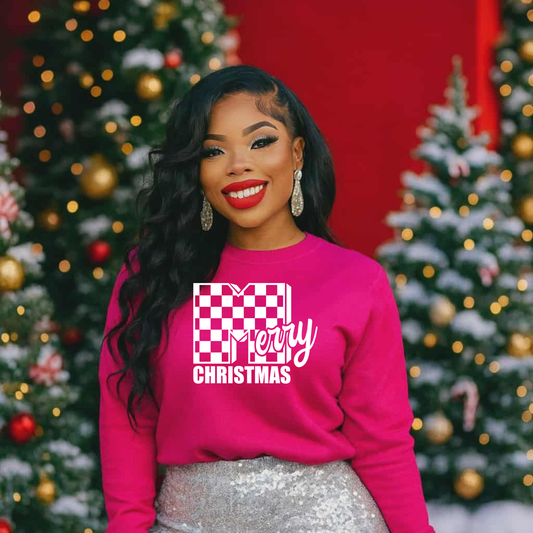 Checkered Merry Christmas Screen Print