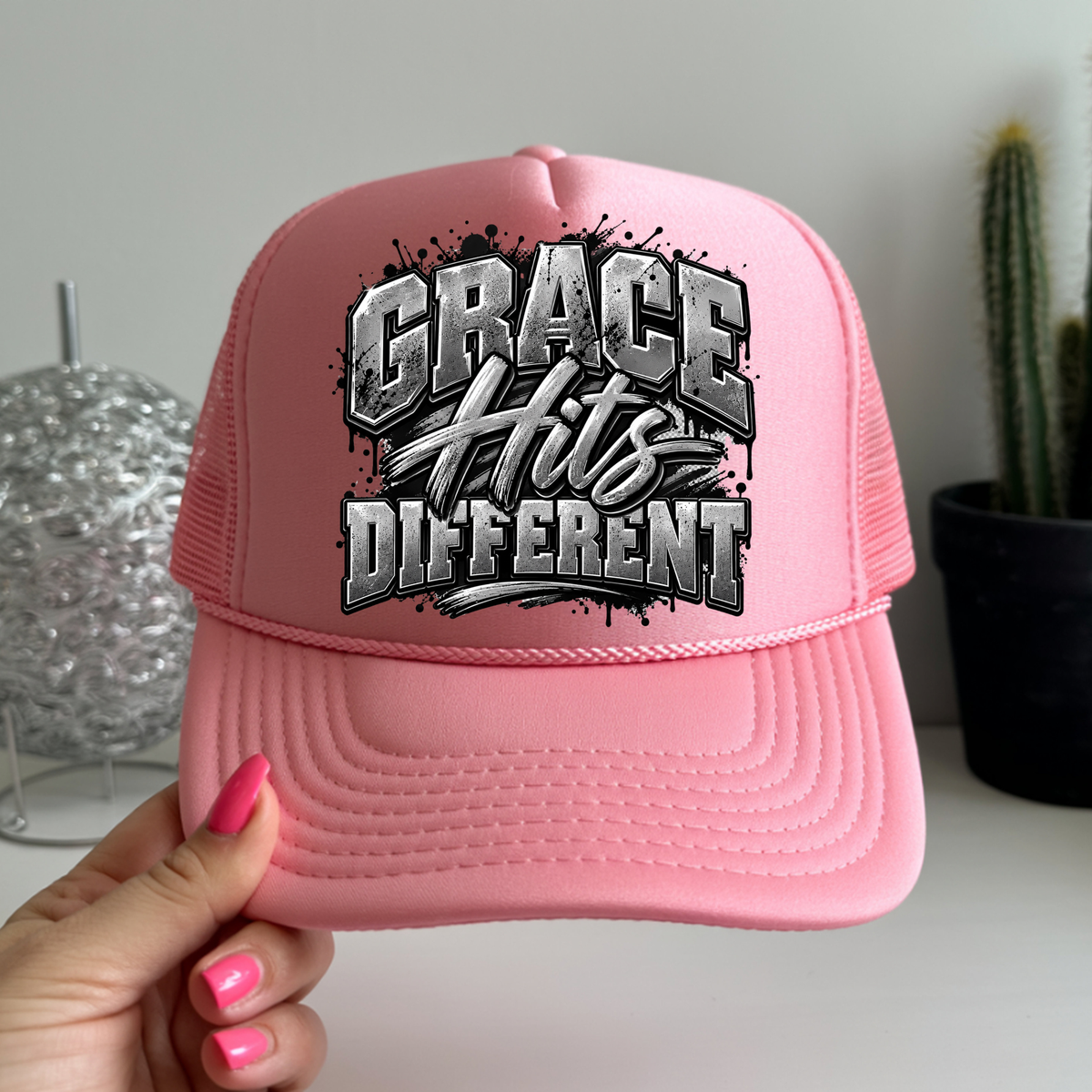 Grace Hits Different Hat DTF Transfer
