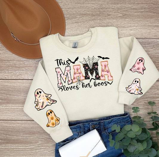 This Mama Loves her Boos DTF Transfer with sleeve