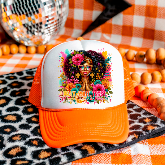 Pray Wait aTrust 3 inch Hat Transfers