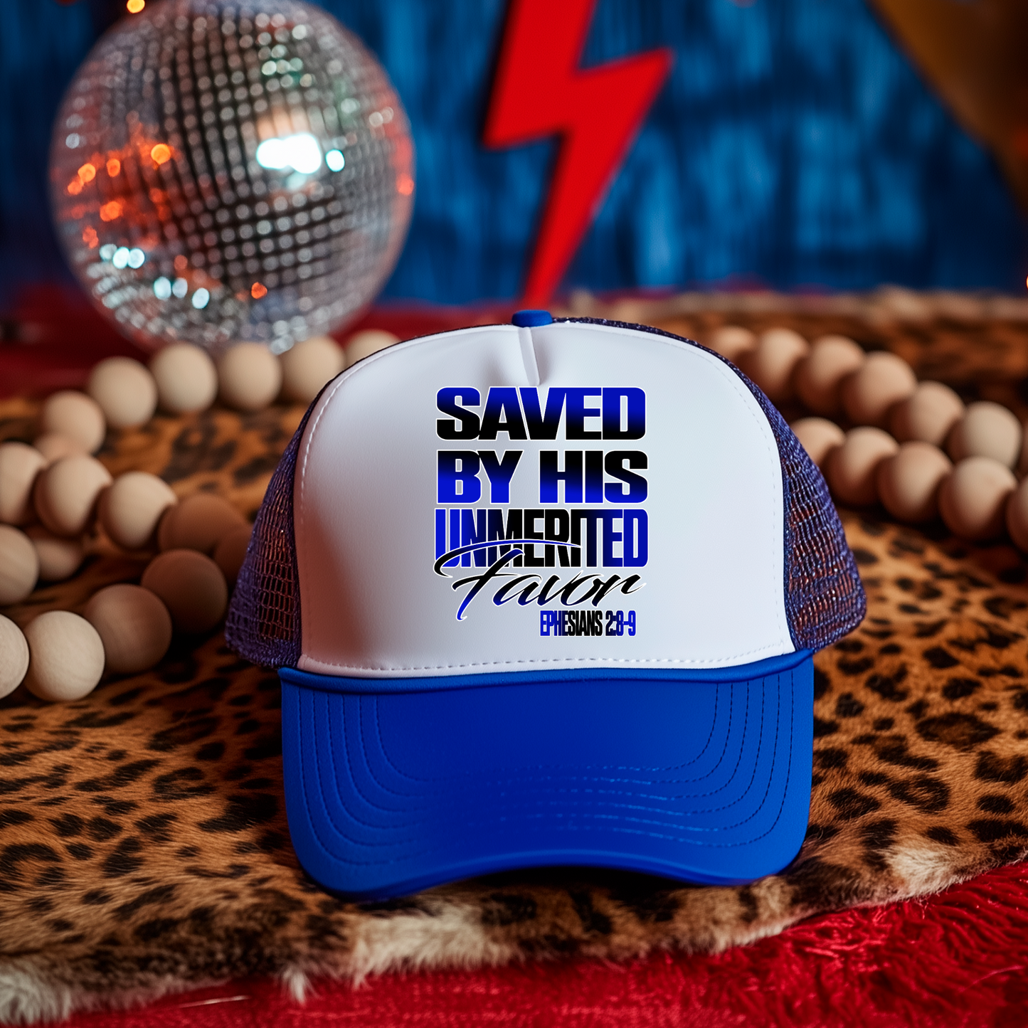 Saved by His Unmerited Favor 3 inch Hat Transfers (two colors)