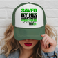 Saved by His Unmerited Favor 3 inch Hat Transfers (two colors)