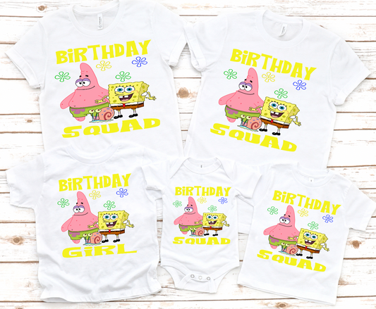 Yellow  Spongebob Birthday Squad  Birthday Shirt