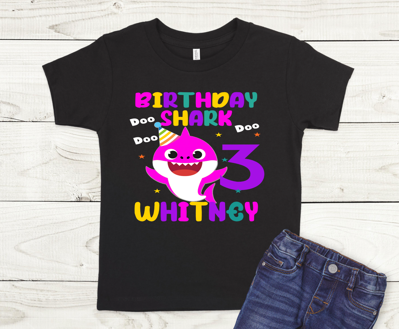 Baby Shark Birthday Girl (Black Shirt) Transfer (Please Read Description)