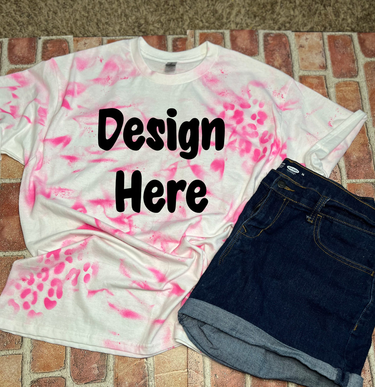 Hot Pink Gildan Soft style White Tye Dye with Leopard Patch Shirt