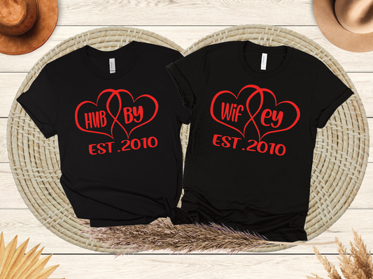 Double Heart Hubby and Wifey ESt. PNG  & SVG file Add your own date