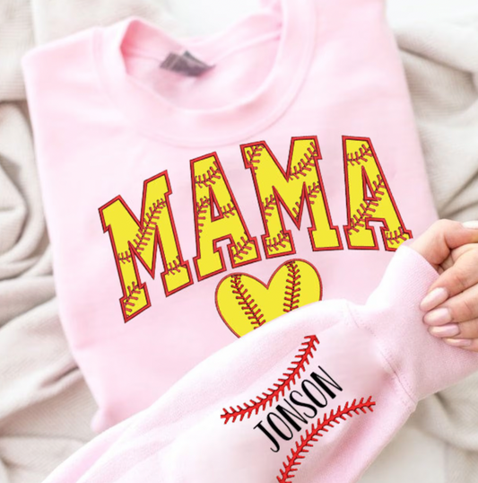 Softball Mama with Custom Childs name for sleeve  Transfer