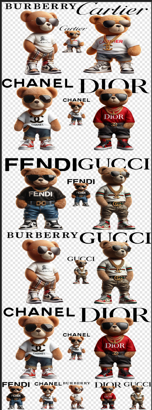 22x 60 Designer Teddy Bears Gang Sheet  Transfer